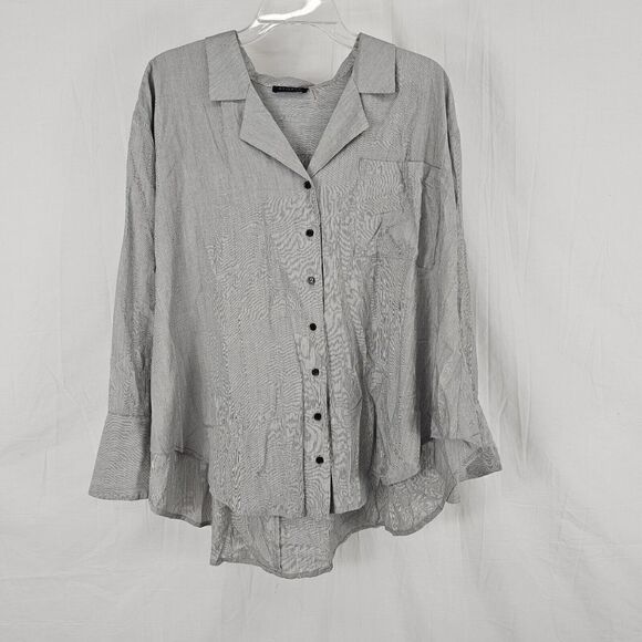 Storia Gray Striped Button-Down Longsleeved Blouse Oversized Pleated Small S - Picture 1 of 5